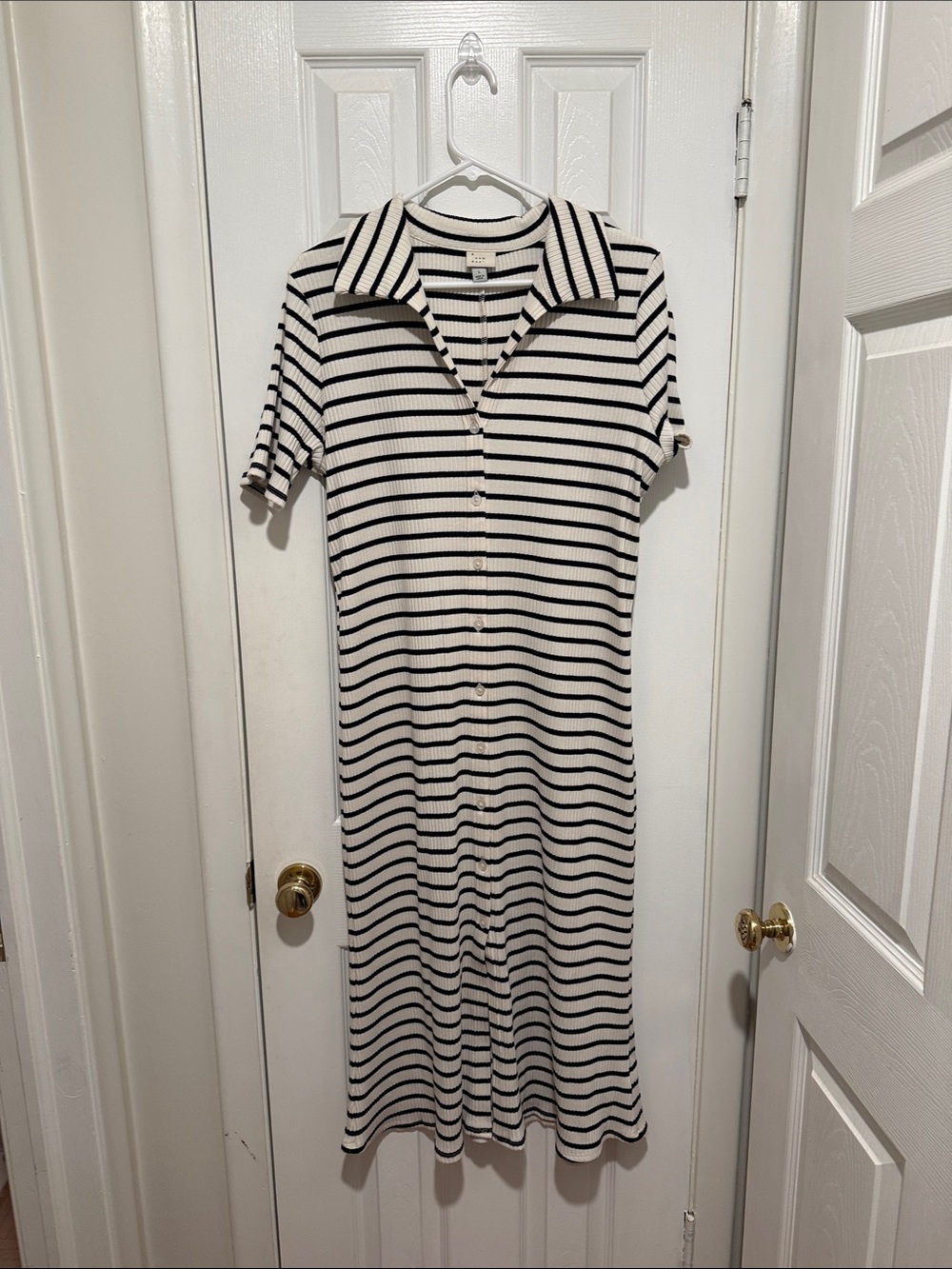a new day Black & White Striped Polo Midi Dress